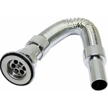 1001 Krom Lavabo Sifonu, Körüklü, Ayarlanabilir 33-80 cm Uzunluk, Plastik, Beyaz