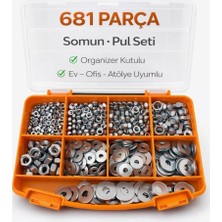 1001 681 Parça Somun ve Pul Seti, Dın 934, M3-M8 Metrik Somun, Whitworth Düz Pul, Organizer Kutulu