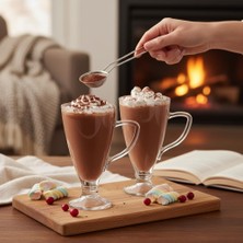 1001 2 Adet Cam Latte Bardağı Kulplu Cam Kahve Bardağı 300 ml