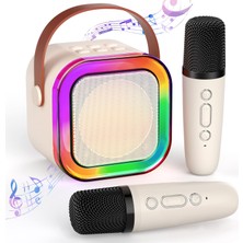 1001 Çocuklar Yetişkinler Için Mini Karaoke Makinesi, 2 Kablosuz Mikrofon ve LED Renkli Işıklarla Ta