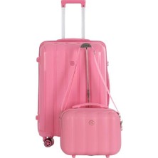 1001 Polipropilen 2'li Valiz Seti Orta & Makyaj V305 Pembe