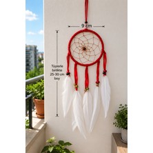 Kırmızı El Yapımı Düş Kapanı – Bohem Duvar Dekoru | 9 cm Kasnak | 25-30 cm Boy