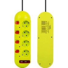 1001 1.5 Metre Kablolu 4'lü 2 USB ‘li, 16AH Ayrı Anahtarlı Grup Priz, LED Göstergeli, Yeşil