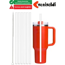 1001 6 Adet 30 cm Stanly Quencher Uyumlu Tritan Pipet ve 1 Adet Temizleme Fırçası
