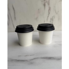 1001 4 OZ(118ML) Kapaklı Karton Bardak 100 Adet Bardak+ 100 Adet Kapak Beyaz Desen Maycup