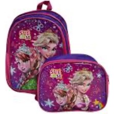 Kız Okul Çantası Frozen Elsa  ve Anna 3 Bölmeli Beslenmeli