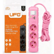 1001 Yeni 3lü Akım Korumalı Grup Priz 5 Metre Bakır Kablolu, 5V 2,4A USB ve Type-C ile Şarj, Anahtar