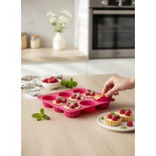 Stork 9 Bölmeli Silikon Tartolet ve Muffin Kek Kalıbı - Yapışmaz Çiçek Formlu Kek Pişirme Kalıbı