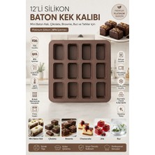 Stork 12'li Silikon Baton Kek Kalıbı 25X25X3 cm | Platinum Silikon Mini Baton Kek, Brownie, Çikolata, Cheesecake, Granola Bar, Buz ve Tatlı Kalıbı | Bpa Içermez