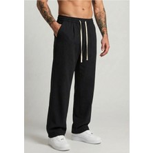 1001 Erkek Baggy Kalıp Beli LASTIKLI%100 Pamuk Keten Görünümlü Pantolon 1007DNGR