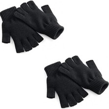 1001 Aee® 2 Çift Yarım Parmak Eldiven – Örme Siyah Unisex Eldiven | Kesik Parmak Parmaksız Kışl�