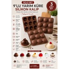 Stork 3'lü Set 9'lu Silikon Yarım Küre Kalıp | Yapışmaz Mousse, Çikolata, Mini Kek ve Tatlı Kalıbı | Bpa Içermez | 25X25 cm
