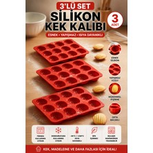 Stork 3 Adet 12’li Silikon Deniz Kabuğu Madeleine Kalıbı – Yapışmaz Kek ve Çikolata Kalıbı | Isıya Dayanıklı Kırmızı, Bpa Free