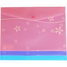 Smato Çıtçıtlı Evrak Zarfı Mat Çiçek Desenli Pembe W7542
