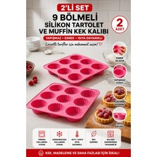 Stork 2 Adet 9 Bölmeli Silikon Tartolet ve Muffin Kek Kalıbı - Yapışmaz Çiçek Formlu Pişirme Seti