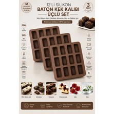 Stork 3'lü Set 12'li Silikon Baton Kek Kalıbı 25X25X3 cm | Platinum Silikon Mini Baton Kek, Brownie, Çikolata, Cheesecake, Granola Bar, Buz ve Tatlı Kalıbı | Bpa Içermez