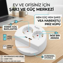 1001 Telefon ve Tablet Standlı, 2'li Usb+ Type-C Girişli, 2 Priz, 3680 Watt 16A, 1.5 Metre Grup Priz, V