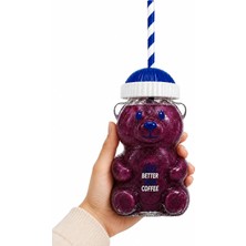 1001 Ayıcık Cam Bardak 500 ml Şeffaf Kalın Cam Kağıt Pipetli Soğuk Içecek, Kahve, Detoks ve Froz