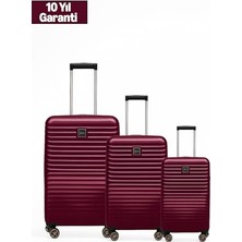 1001 3'lü Valiz Seti Polikarbon Valiz 4x2 Teker 1811 (Bordo)