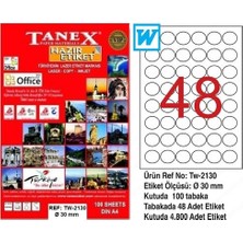 Tanex Laser Etiket 100 Yp 0.30 mm Laser-Copy-Inkjet Yuvarlak TW-2130