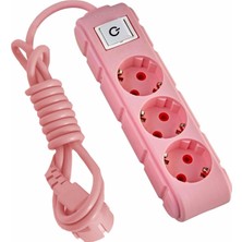 1001 3lü Anahtarlı Grup Priz 3 Metre 16A 250V, Üçlü Topraklı Uzatma Kablosu 3 Metre Pembe Renk
