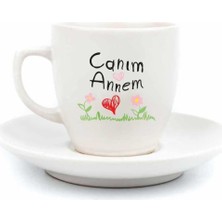 1001 Canım Annem Krem Türk Kahvesi Fincanı - Anneler Günü Hediyesi Kupa Fincan