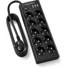 1001 Çoklu Priz 10’lu Grup Priz Usb’li (3x Usb-A, 1x Usb-C), 3680W 16A, 2 Metre Kablo, Topraklı Uza