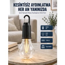 3 Farklı Mod Led'li Şarjlı Asma Kancalı Kamp Lambası Taşınabilir Ampul Midastech