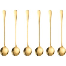 1001 1010 Çelik Gold 6 Adet 18 cm Uzun Tatlı Latte ve Dondurma Kaşığı CIN510SR-6