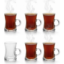 1001 Lüks Kulplu Çay Fincanı 6 Adet | Kristal Berraklığında Cam | Estetik ve Ergonomik Tasarım Ça