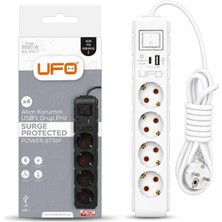 1001 Yeni 4lü Akım Korumalı Grup Priz 5 Metre Bakır Kablolu, 5V 2,4A USB ve Type-C ile Şarj, Anahtar