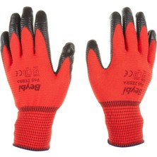 1001 Pn5 Zebra Polyester Örme Nitril Eldiven Çift - No:9 - Kırmızı Siyah