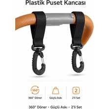 1001 Plastik Puset Kancası 2'li Set, 360° Döner Bebek Arabası Kancası, Cırtlı Evrensel Taşıma As