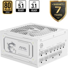 MSI Msı Mag 1000GL Pcıe5 Whıte 1000W 80+ Gold Power
