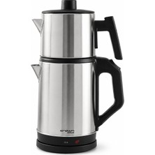 1001 Crwn 1500W Paslanmaz Çelik Otomatik Çay Makinesi 1.8l + 0.8l Çelik Demlikli Kablosuz Çaycı