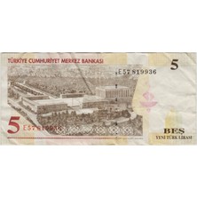 Banknoting 8. Emisyon 5 Ytl E57 Yeni Türk Lirası. Çok Temiz.