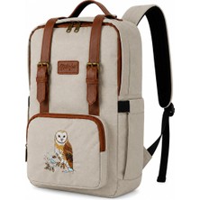 1001 Nakışlı Sırt Çantası, 15L, Laptop Bölmeli, Suni Deri Detaylı, Kuş Desenli, Unisex