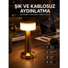 Altın Rengi Masa ve Gece Lambası Dokunmatik Şarjlı Masa Lambası Midastech