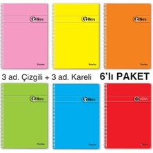 1001 A5 72 Yaprak Pp Kapaklı Spiralli Defter – 6’lı Karma Paket (3 Çizgili, 3 Kareli)