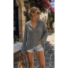 Park Moda File Merserize Simli Örgü Kapsonlu Hırka