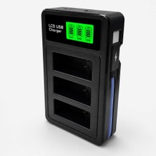 1001 Gopro Hero 9 Hero 10 Hero 11 Hero 12 ile Uyumlu 3 Slot LCD Ekranlı USB Batarya Şarj Cihazı Ahdbt-