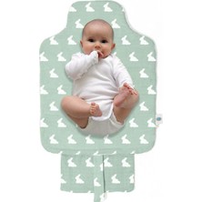 1001 Deux LAPINS%100 Pamuk Çantalı Pratik Katlanabilir Alt Değiştirme Matı - Mono Lapin Matcha Green