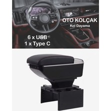 Trendlifeoto Oto Kolçak Sürgülü ve USB Şarj Girişli Universal Kol Dayama 6 USB + 1 Type C Girişli Kolçak Siyah