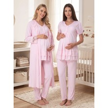 Lohussa Pembe Kısa Kollu Lohusa Hamile Sabahlıklı Pijama Takımı
