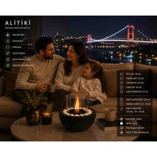 Alitiki Beton Masaüstü Bioethanol Şömine Siyah 18 cm – Borosilikat Camlı Dekoratif Şömine | Dumansız - Yakıt ve Taş Hediyeli