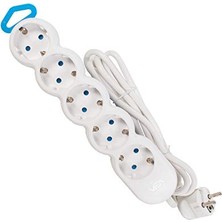 1001 5'li Grup Priz, Beyaz, 1.5 Metre Kablolu, Çocuk Koruma Kilitli, Duvar Askılı, 3500W, 10A