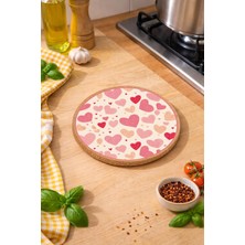 1001 Pembe Kalp Desenli Mantar Nihale Tencere Tava Altlığı 19CM Çapında 1cm Kalınlığında