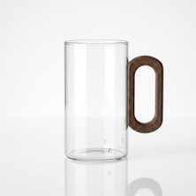 1001 1 Adet Akasya Ahşap Kulplu Borosilikat Cam Kupa - 220 Ml, 300 ml ve 400 ml Boy Seçenekleriyle, Is�
