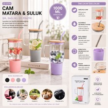 ForWhat Büro Ev Ofis Hediyesi Için 1000ML Çelik Pipet Slikon Kılıf Bambu Kapak Cam Matara Kupa Bardak