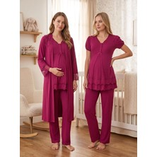 Lohussa Fuşya Kısa Kollu Lohusa Hamile Sabahlıklı Pijama Takımı